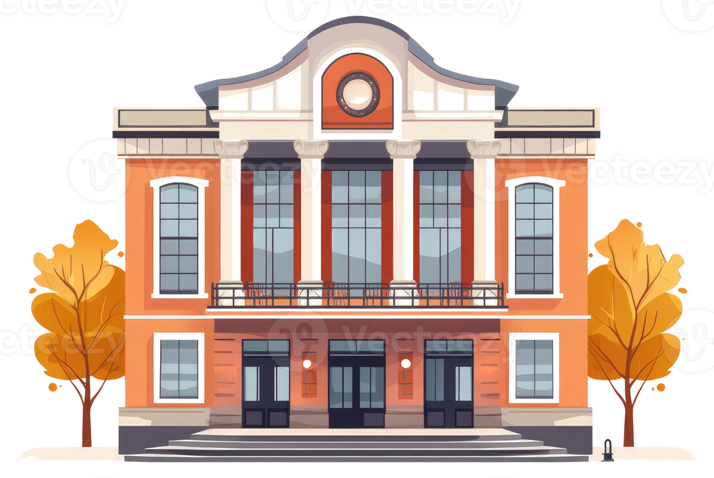 A classical building with columns and trees in autumn colors png