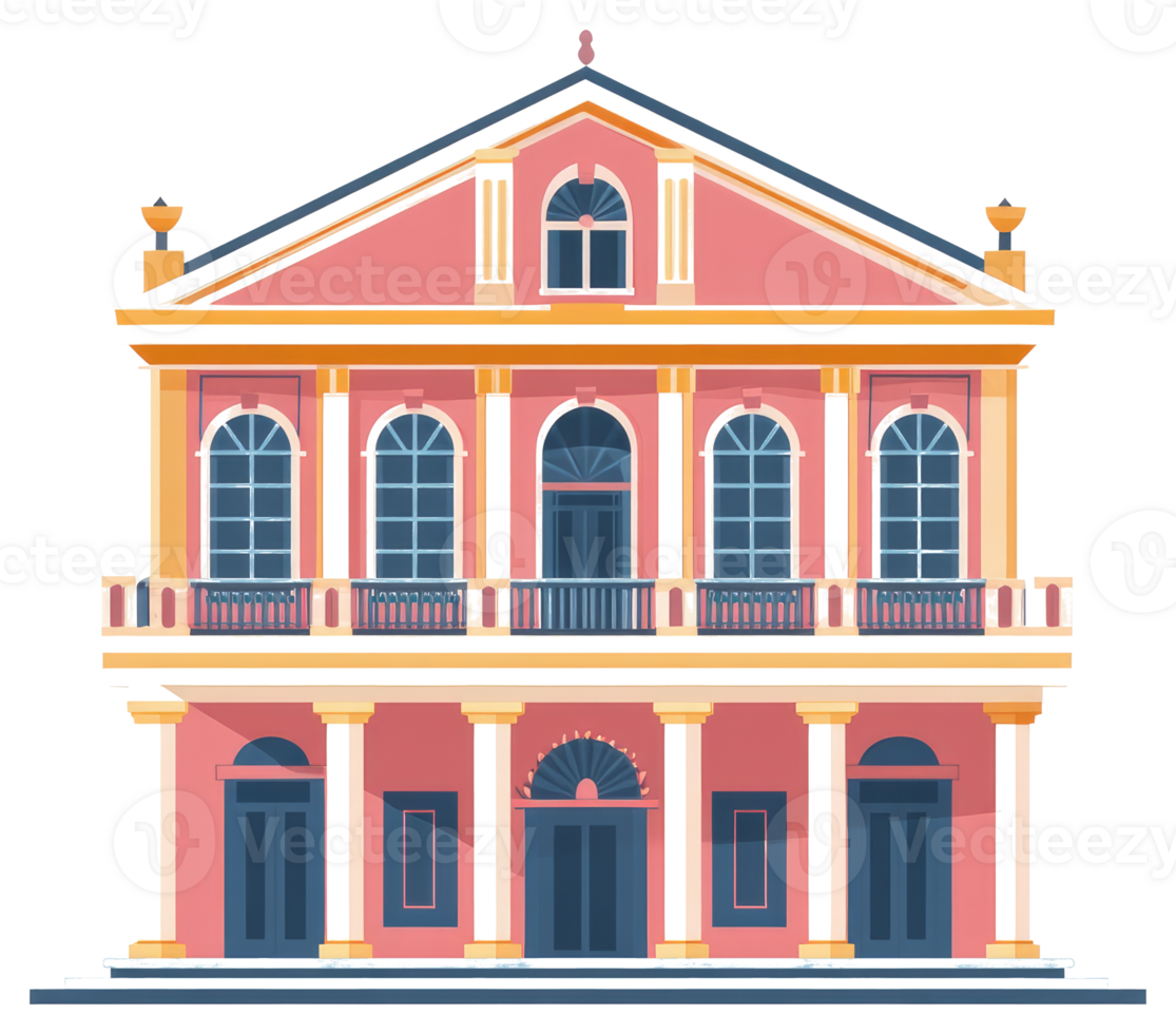 A stylized illustration showing a classical building facade design png