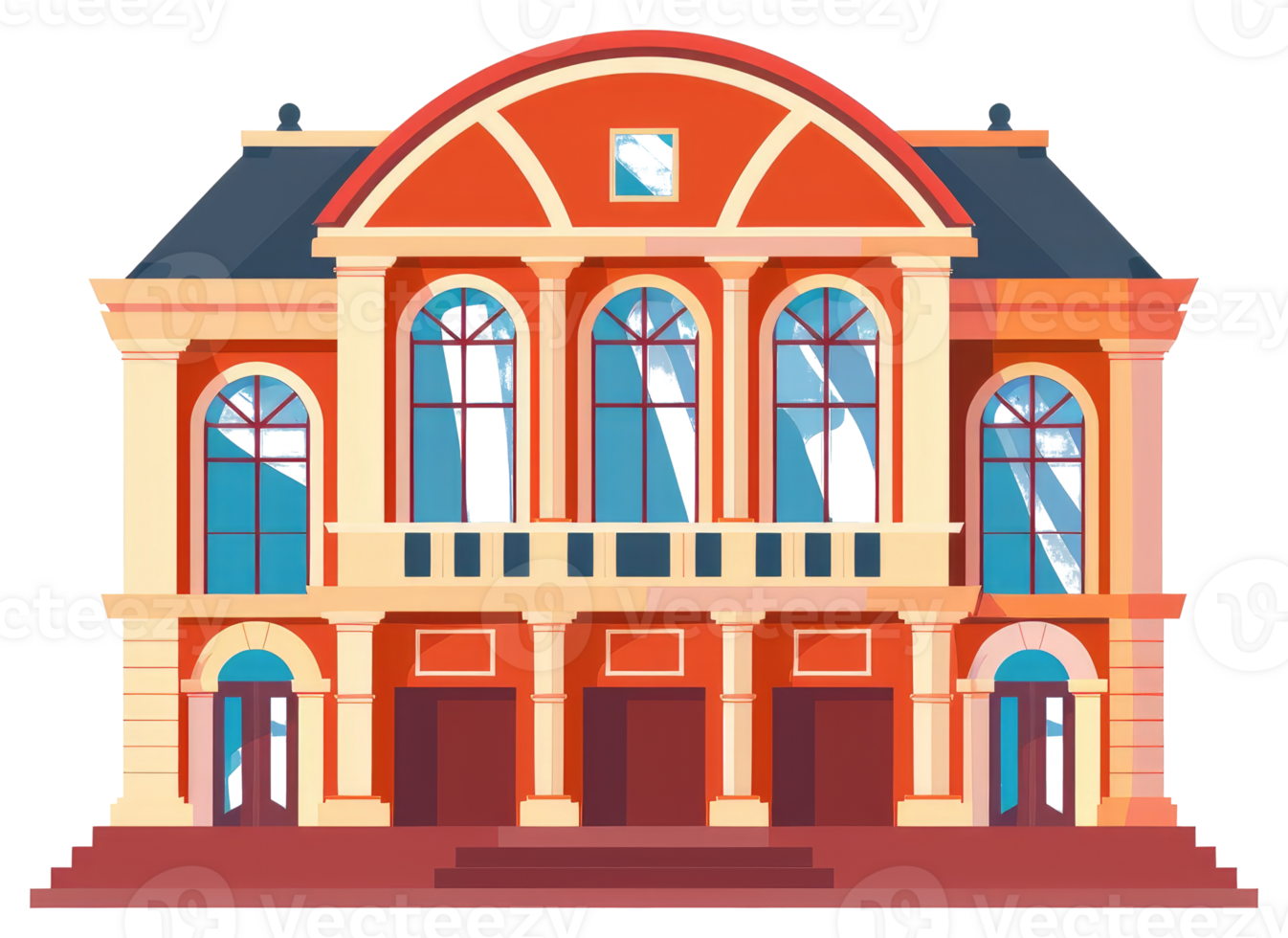 A cartoon depiction of an ornate building with red facades png