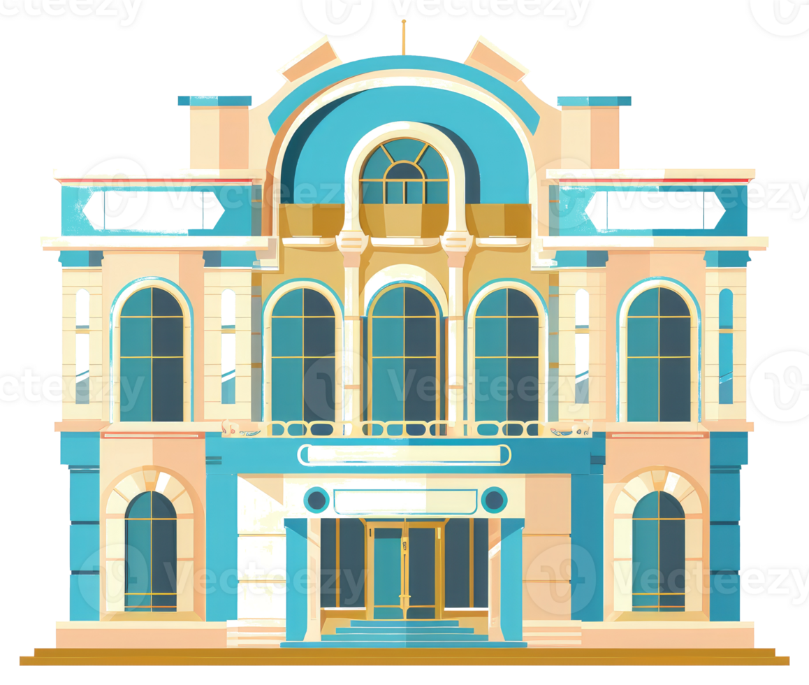 A colorful illustrative depiction of a public facade building png