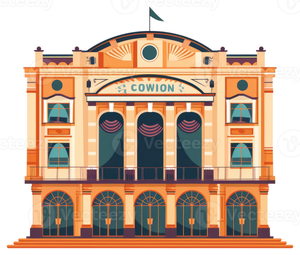 A stylized drawing depicting a theatre building with multiple columns png