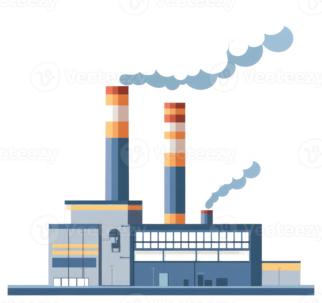 A colorful illustration of a factory emitting industrial smoke png
