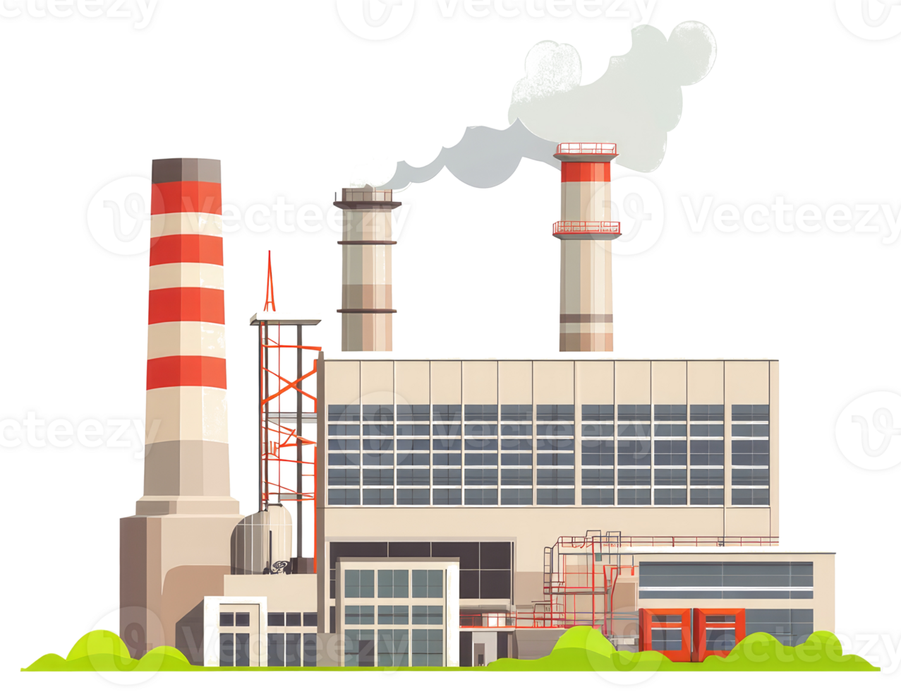 A stylized illustration depicting a factory with several smokestacks emitting smoke png