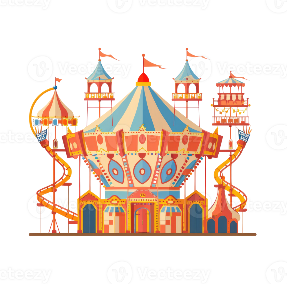 An illustration of a colorful amusement park funfair ride png