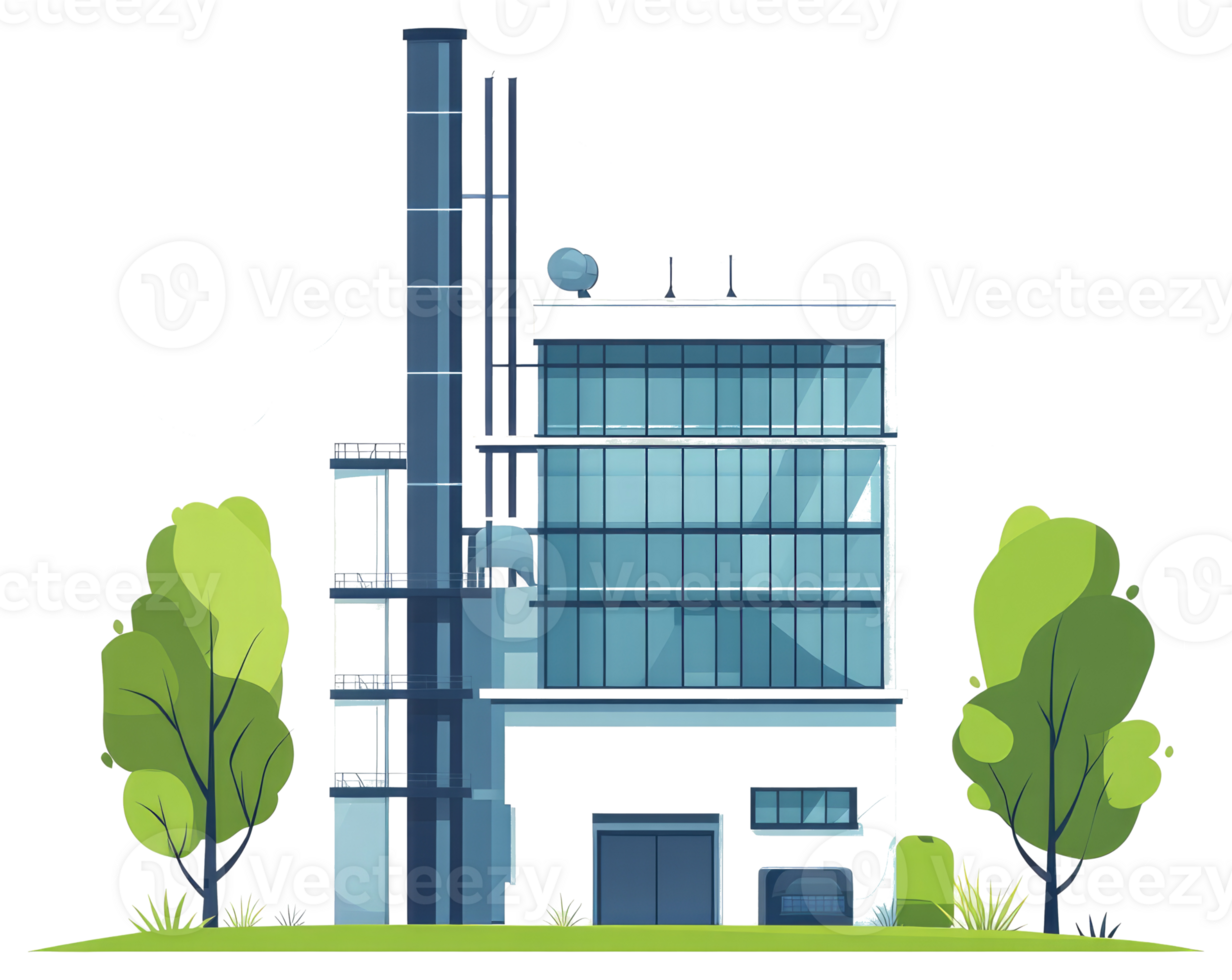 A tall building with a chimney and several trees is shown png