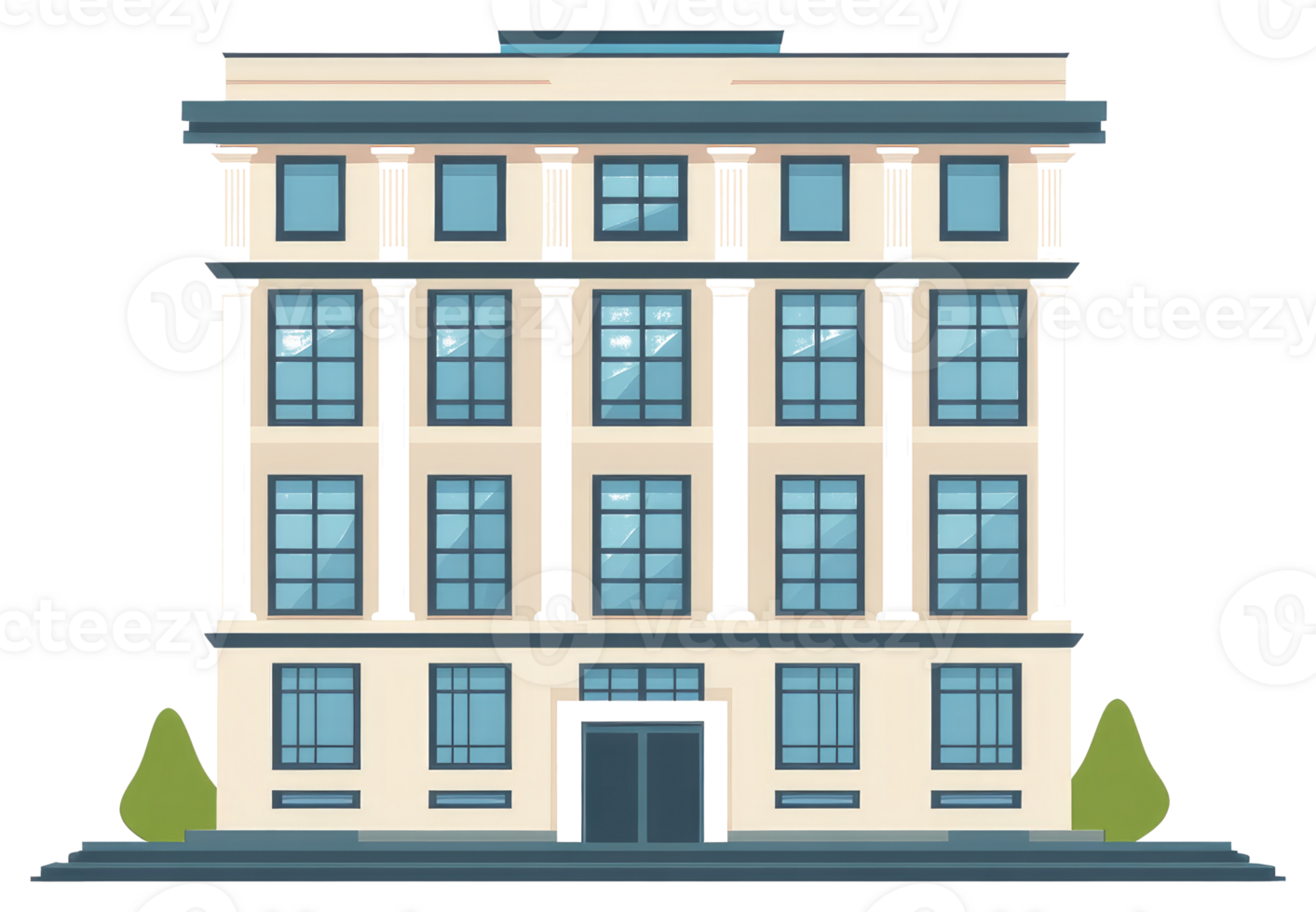 A classical style building with columns and many windows depicted png
