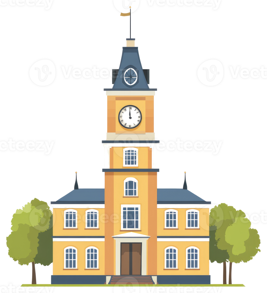An illustrative drawing of a large classical clock tower building png