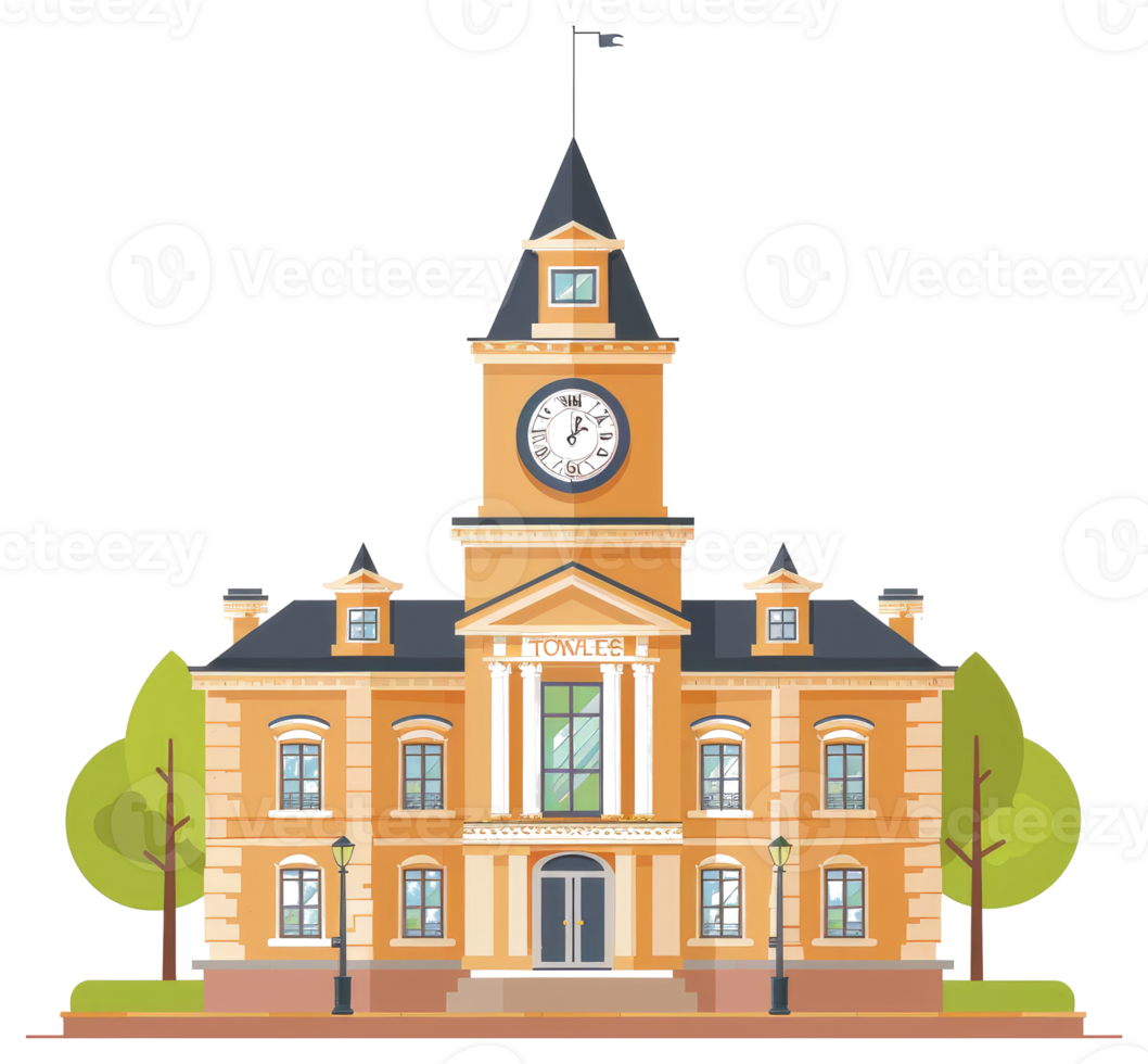 A detailed illustration showcasing a grand building with a clock tower png