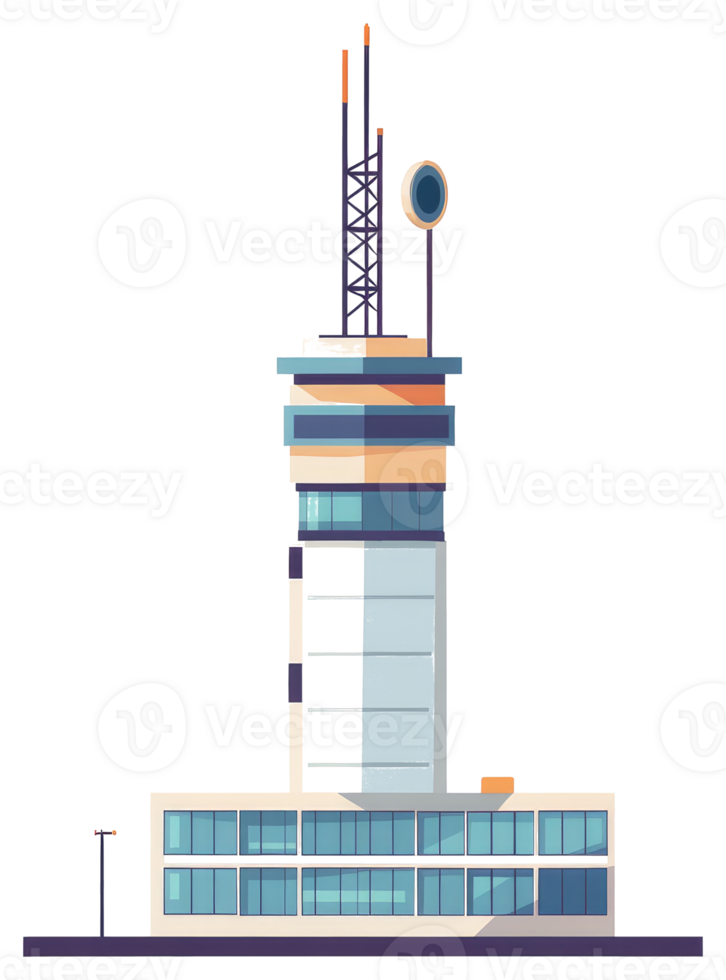 illustration showing an airport control tower with antennas on top png