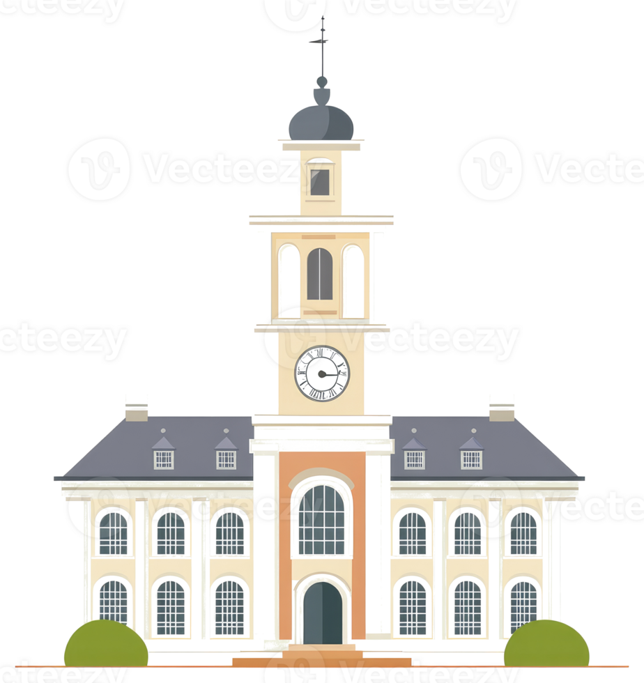 An architectural illustration depicting a stately building with clock tower png