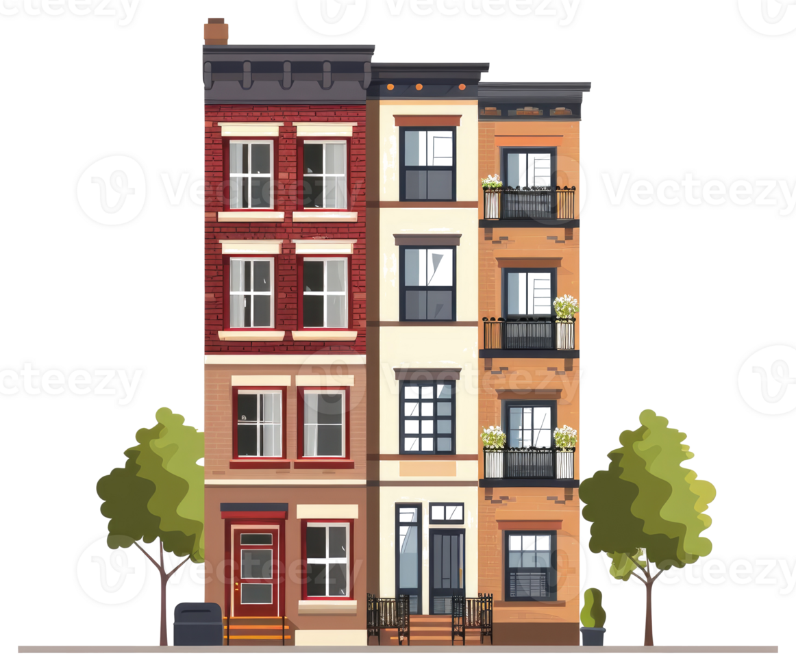 A colorful illustrative image depicting a row of buildings png
