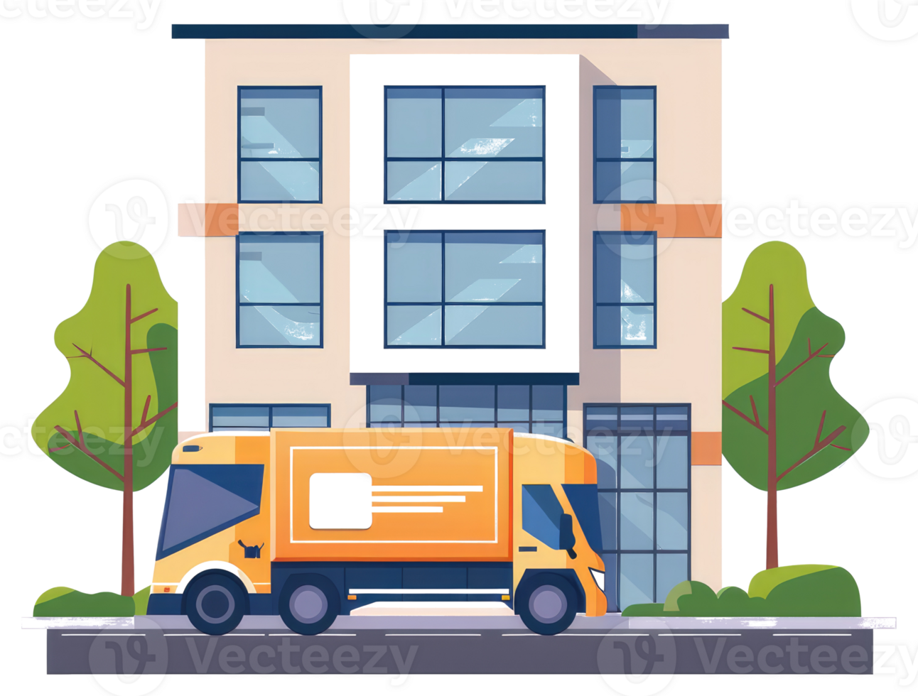 A delivery truck is parked in front of a building png