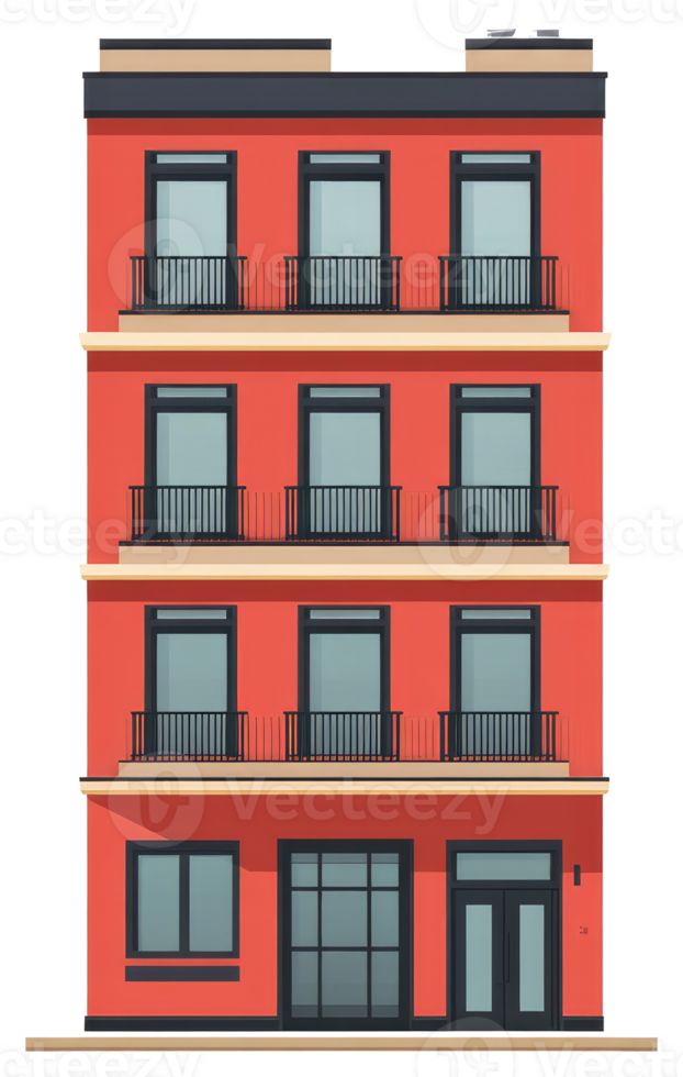 A red building with balconies and windows sticker png