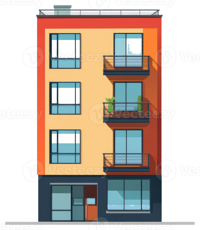 An apartment building with balconies and balconies png