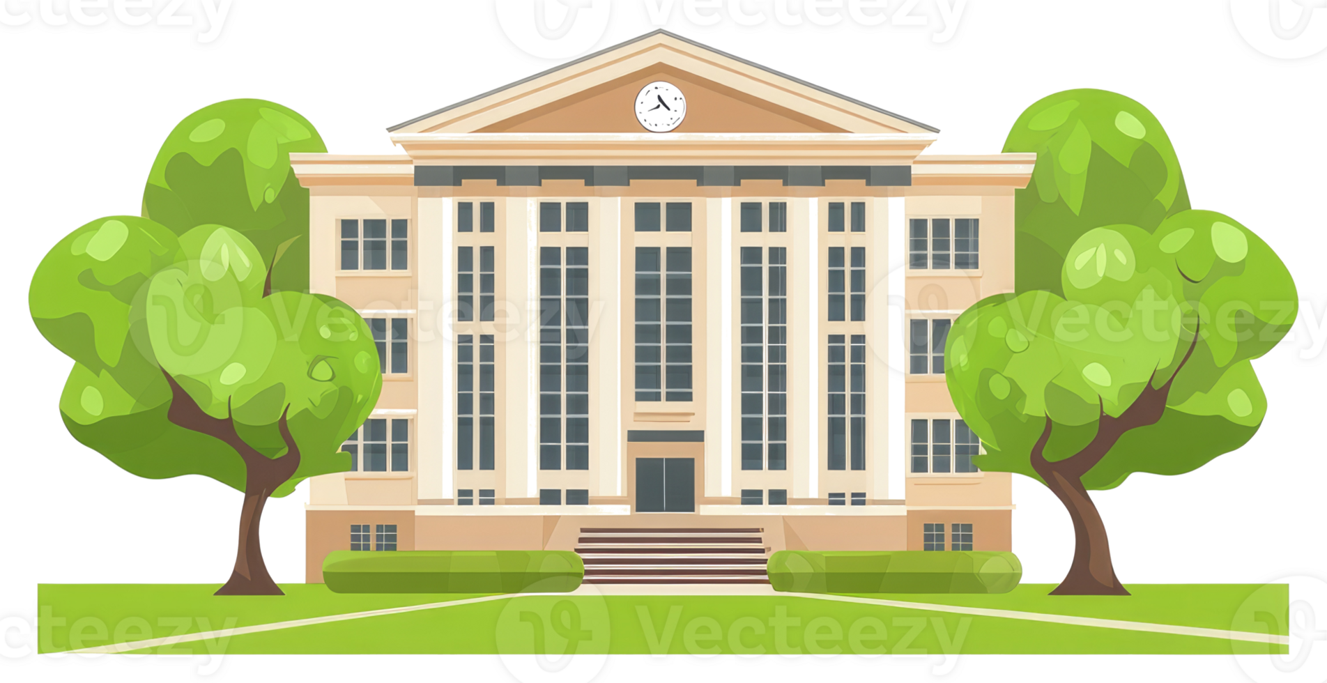 A cartoon building with trees and grass png
