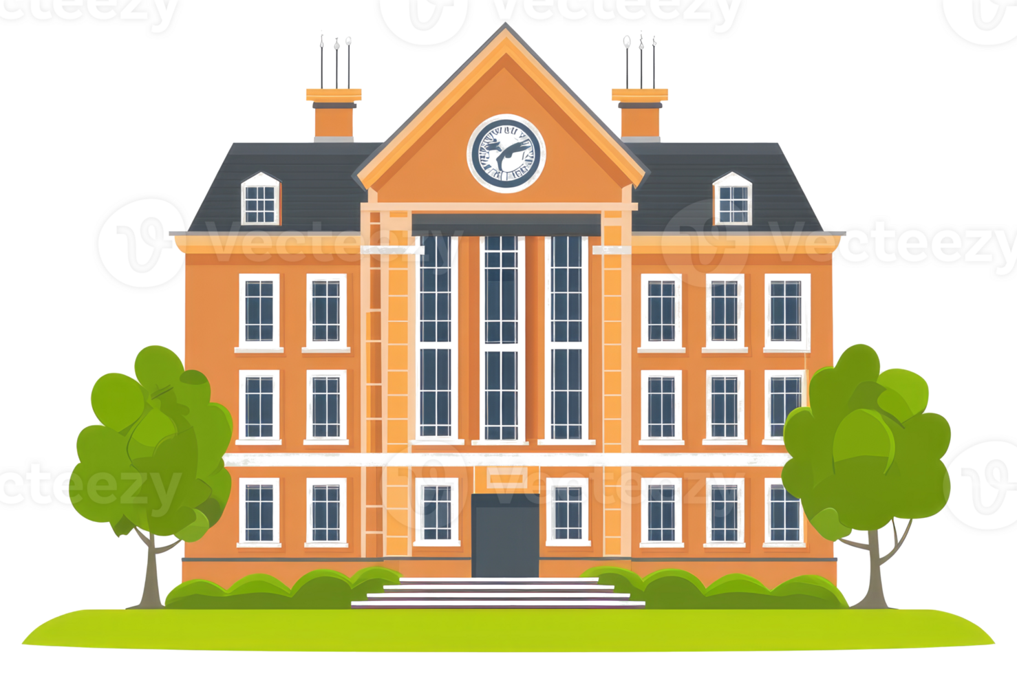 A cartoon building with a clock on the front png