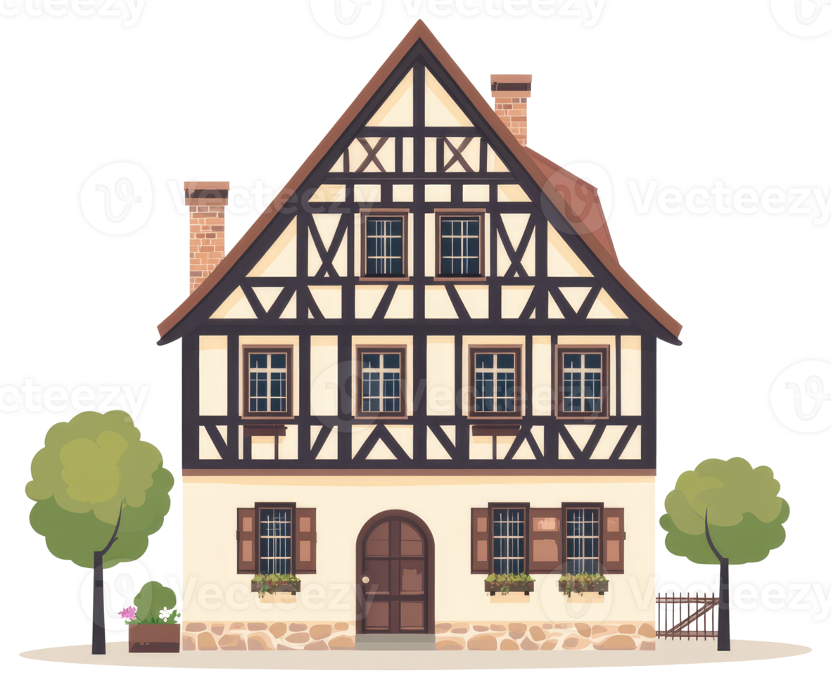 A cartoon house with a tree and a tree png