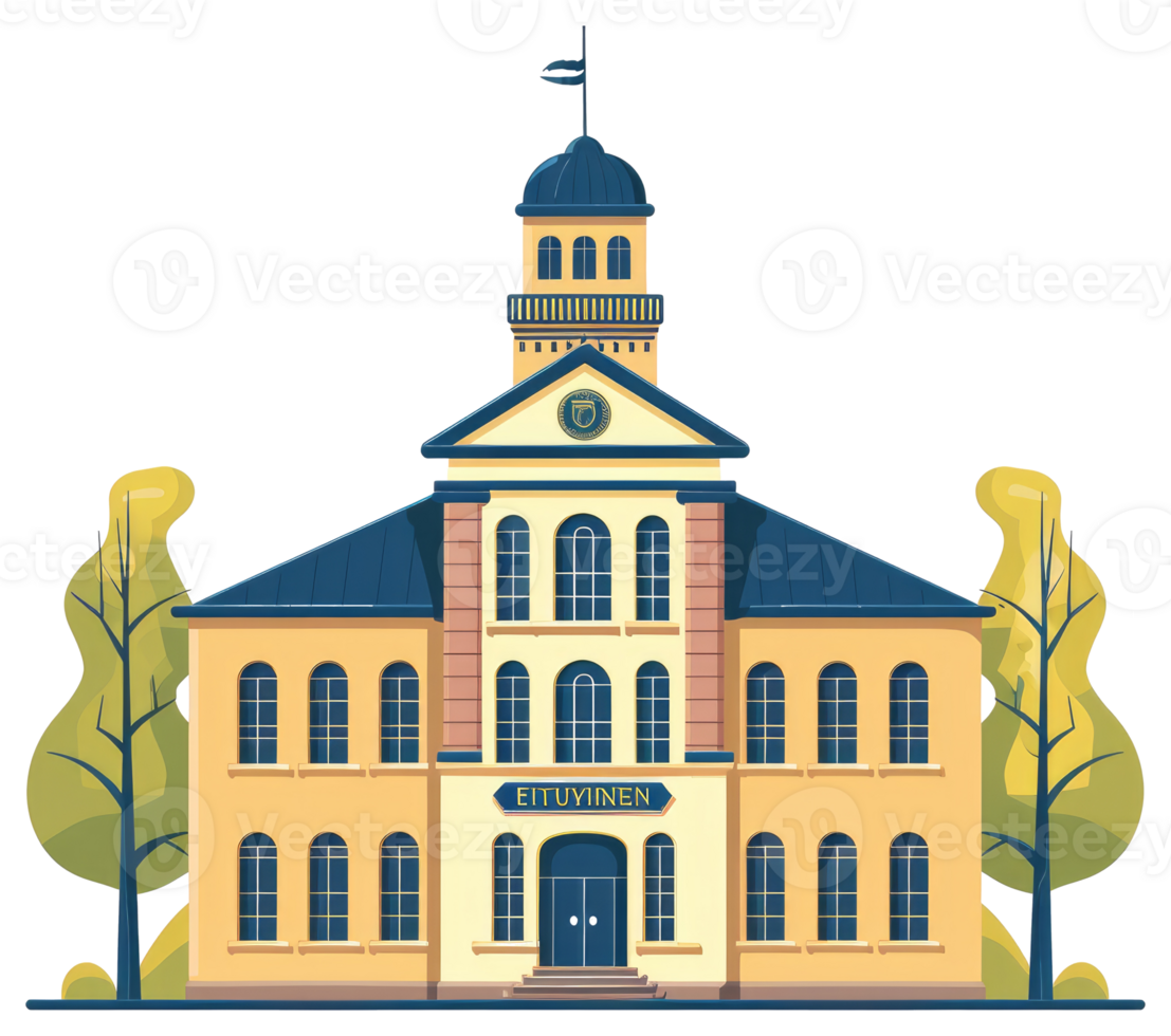 A sticker of a school building with a clock tower png