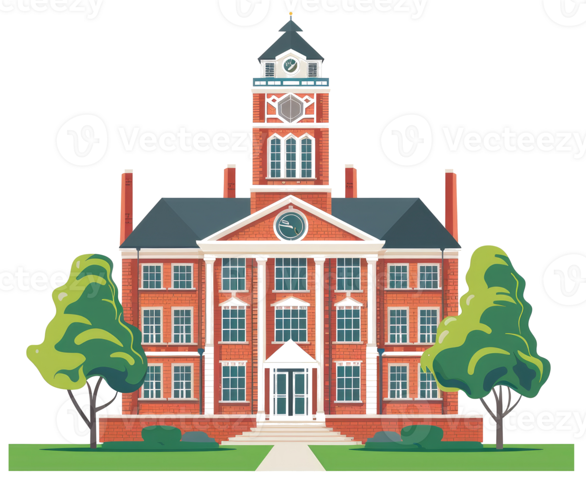 A red brick building with a clock tower png