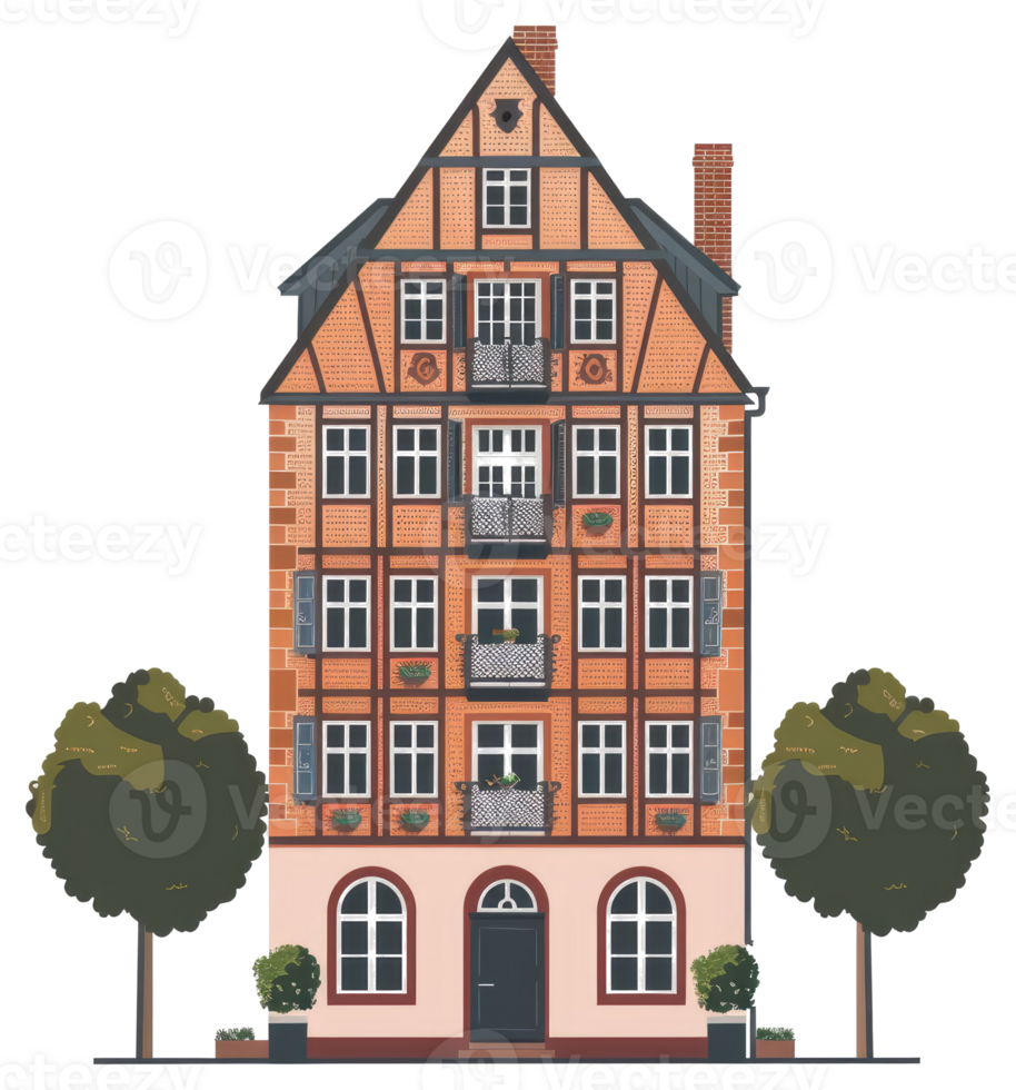A sticker of a house with trees and a tree png