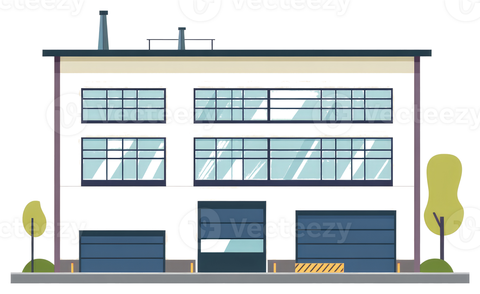 A sticker of a building with windows and trees png