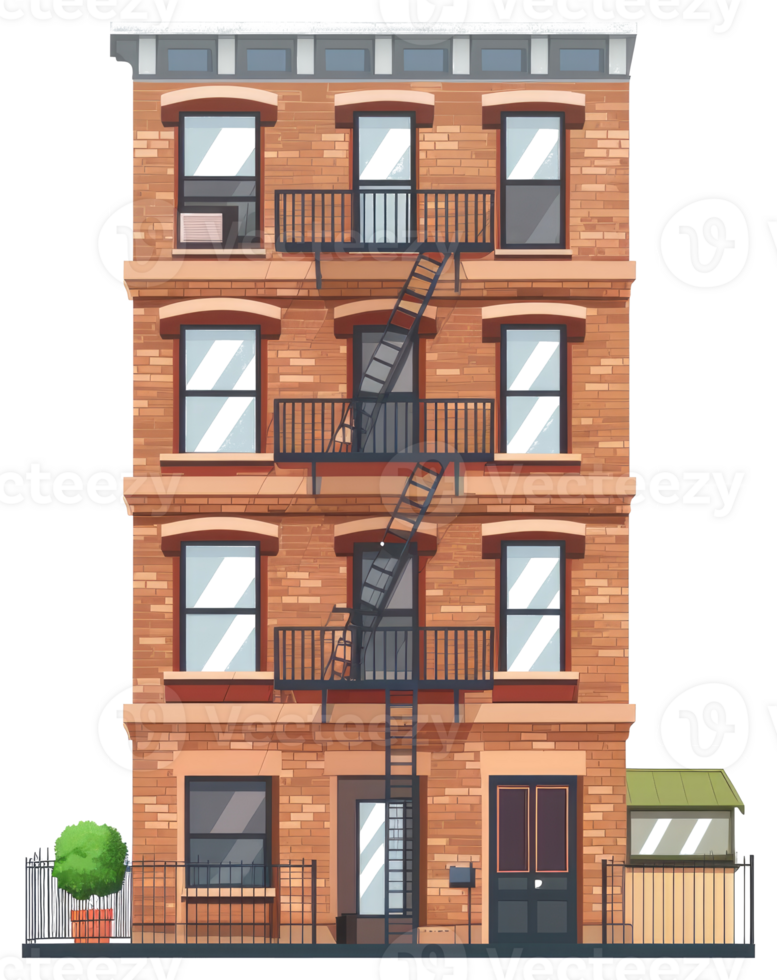 An apartment building with a fire escape on the side png