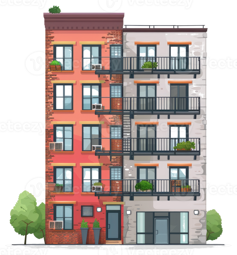 An illustration of a building with balconies png