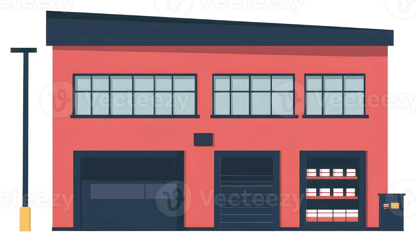 A sticker of a red building with a garage door png