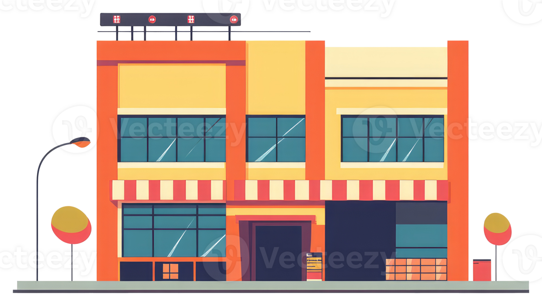 A sticker of a building with awnings png