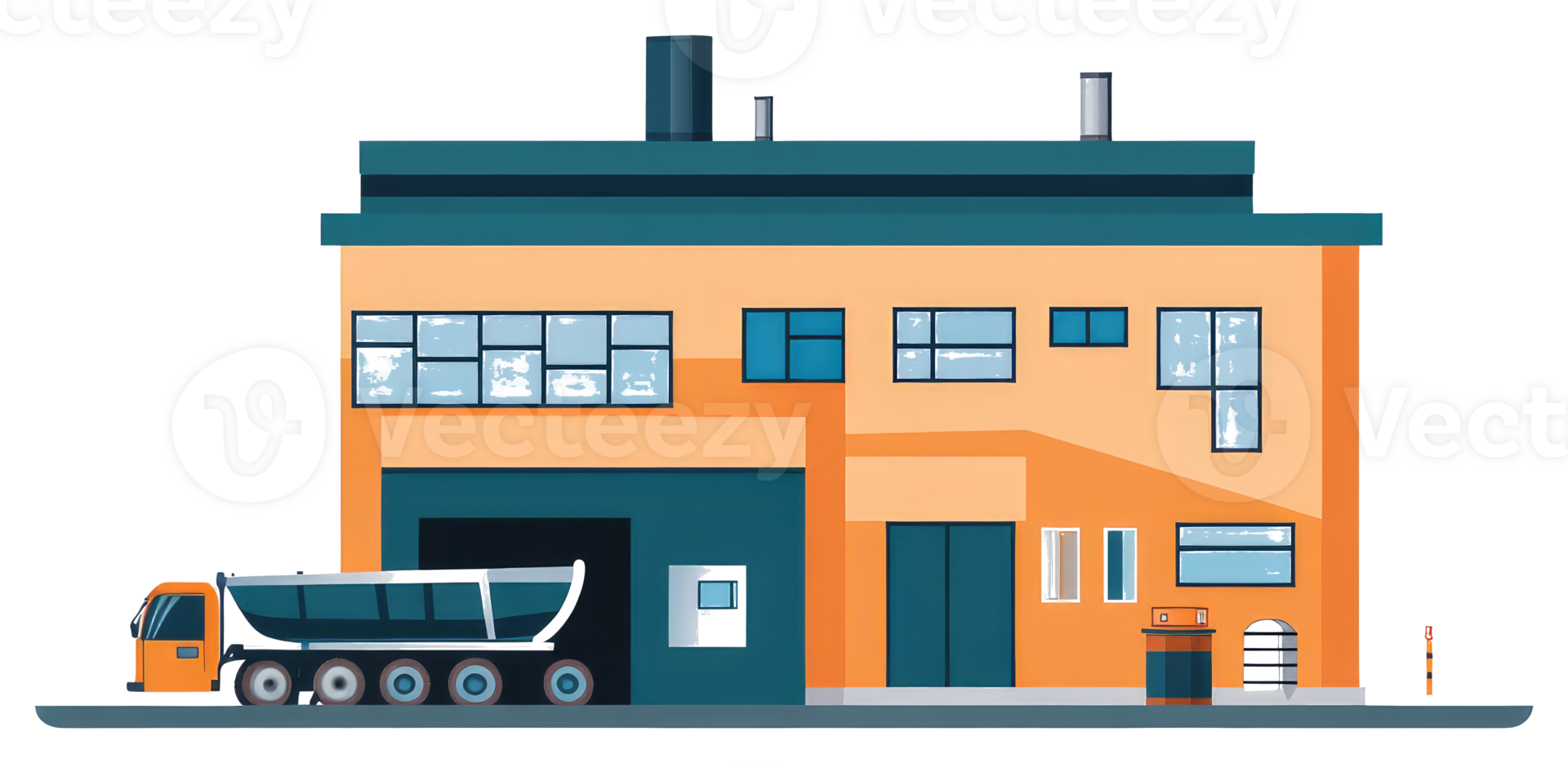 A cartoon building with a truck and a crane png