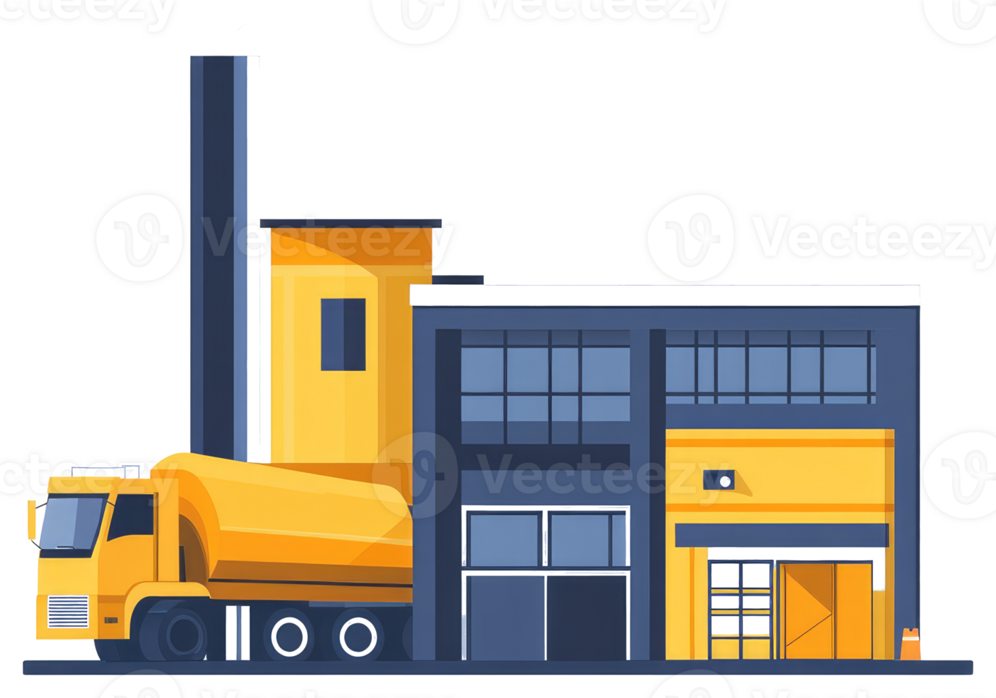 A sticker of a truck and a factory building png