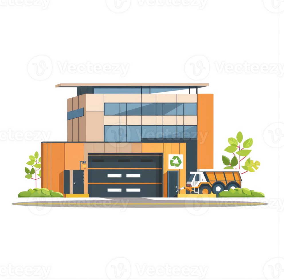 A sticker of a building with a recycling bin png