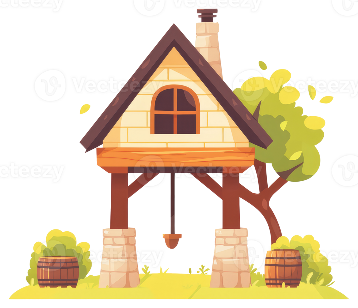 A small house with a tree and a swing png