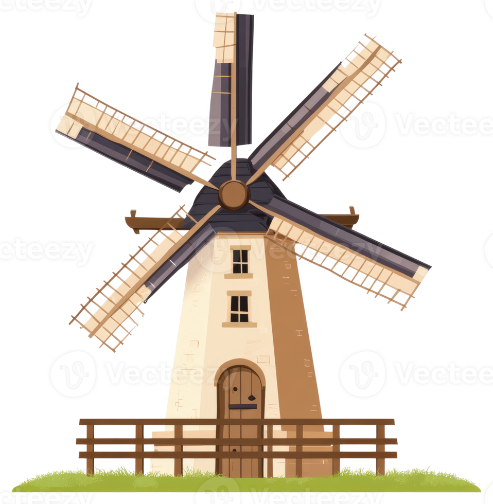 A windmill sticker with a fence and grass png