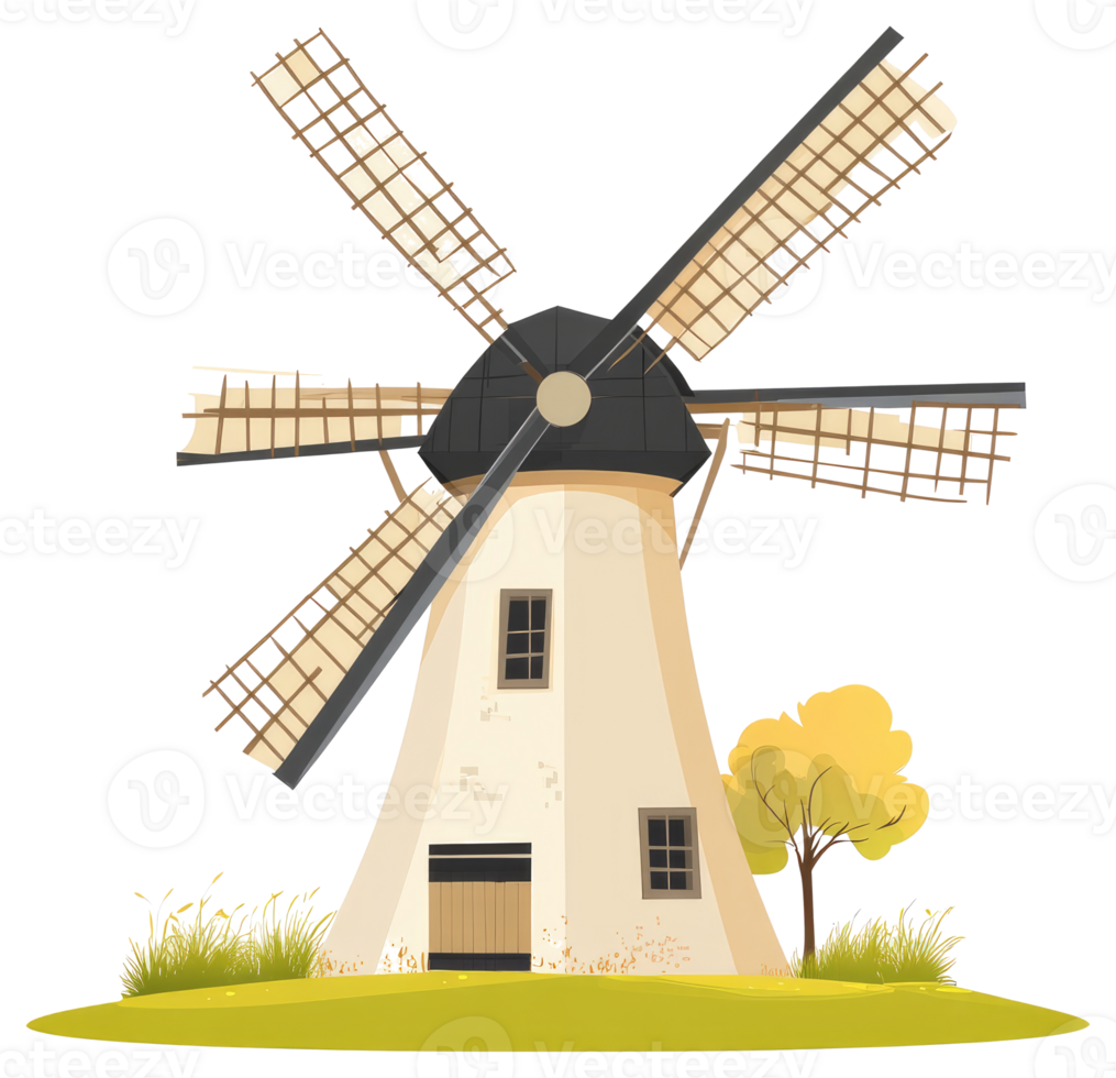 A windmill sticker with a black and white background png