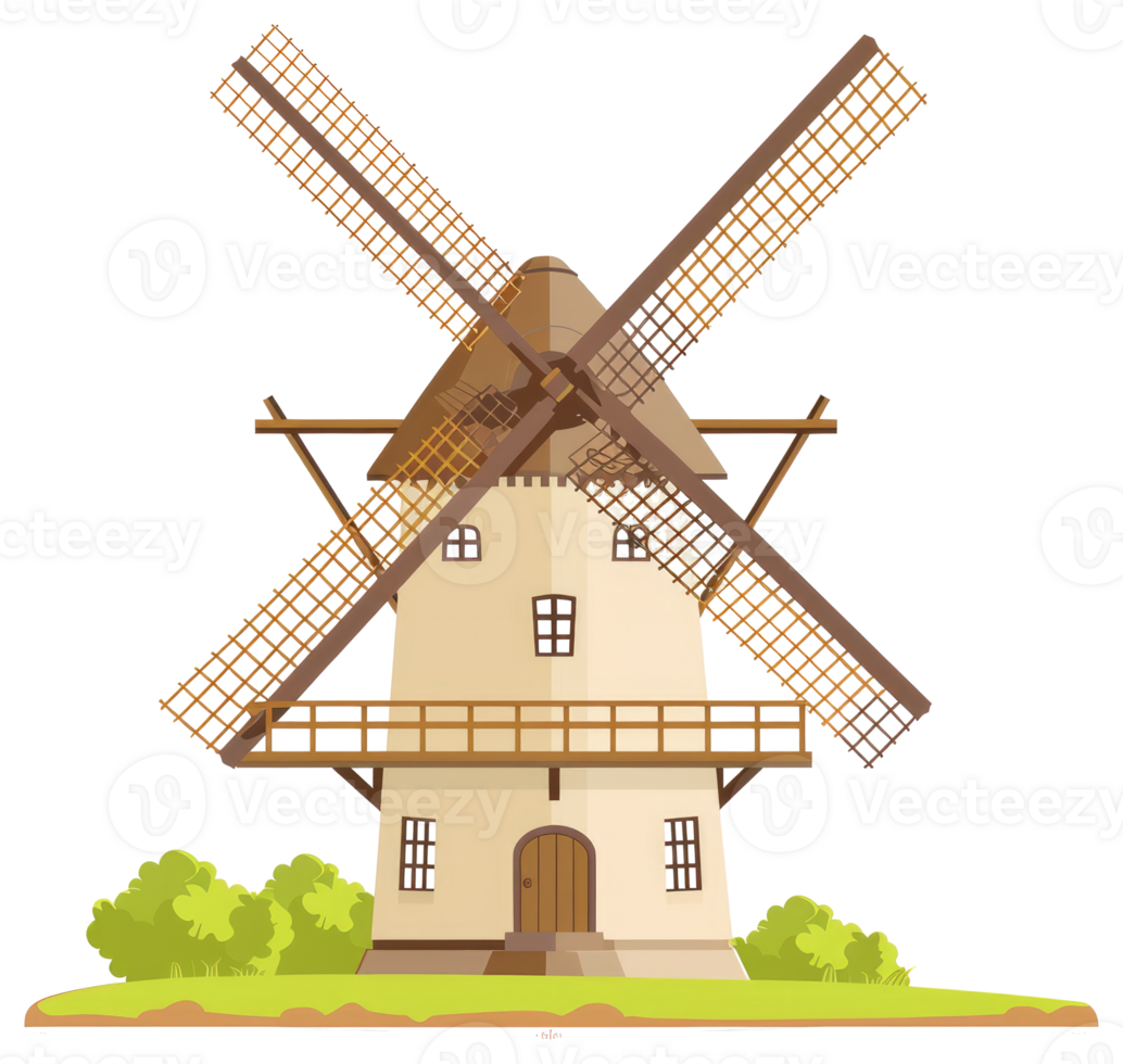 A windmill sticker with a green grassy field png