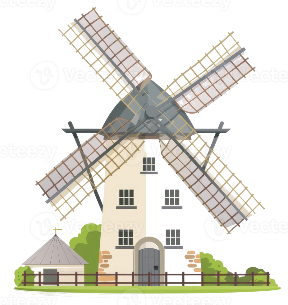A windmill sticker with a house and a fence png