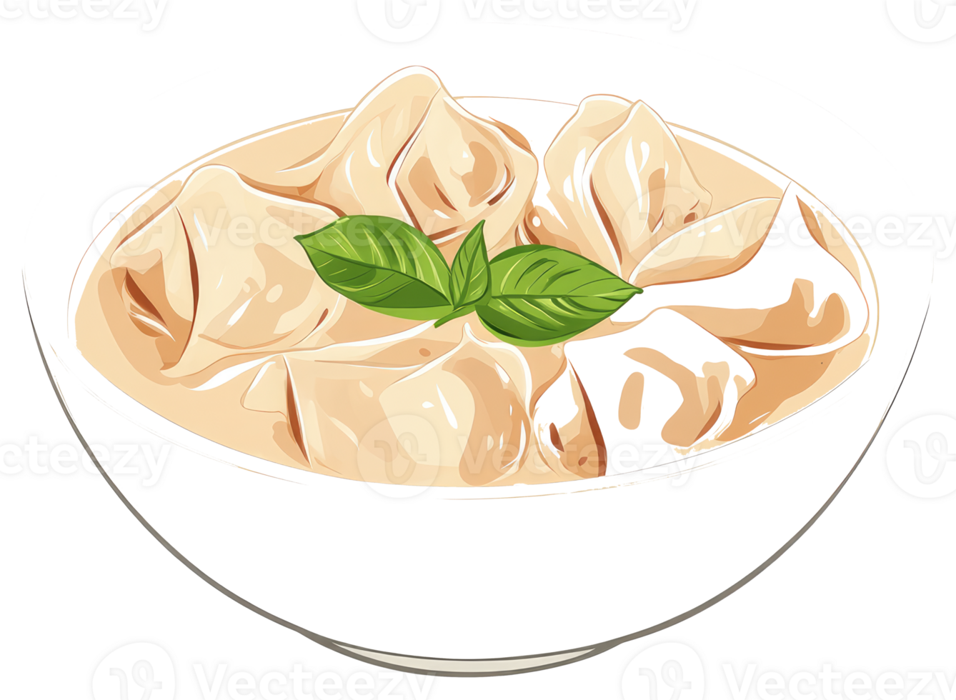 A Delicious Bowl of Dumplings Garnished with Fresh Green Herbs png