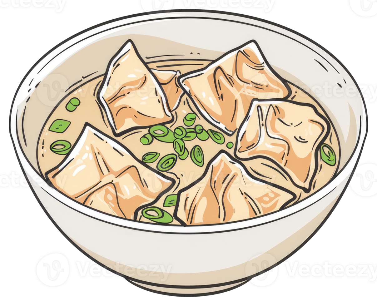 A bowl of wontons floating in delicious savory broth png