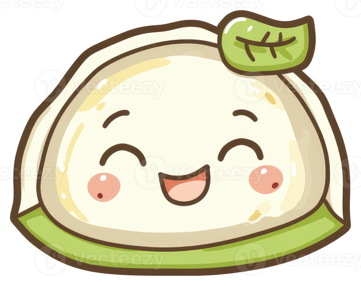 Smiling steamed bun character adorned with a green leaf on its head png