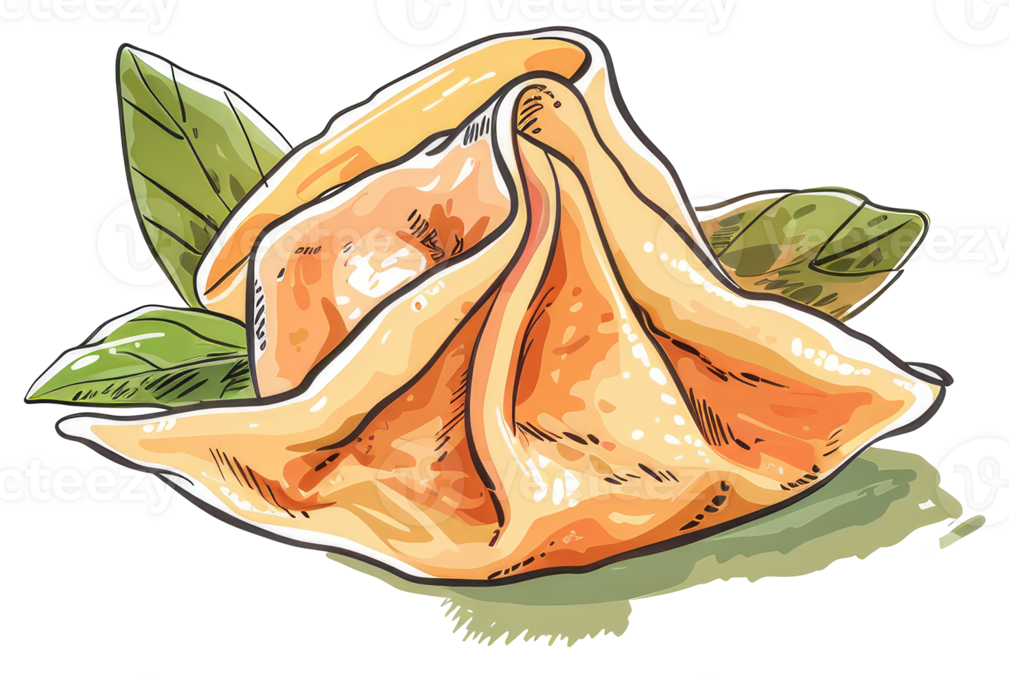 A stylized illustration of a dumpling with leafy green accents png