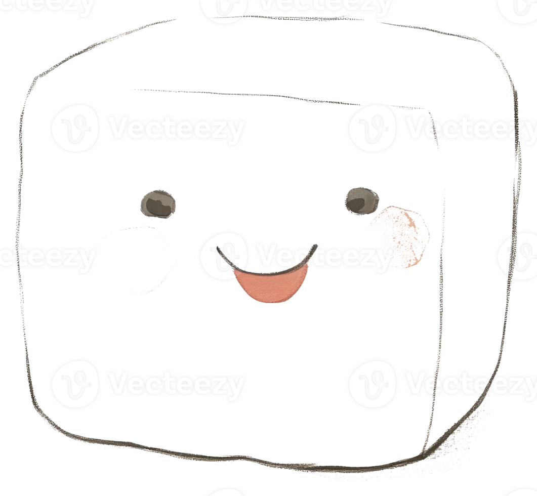 An illustrated square character with a happy smiling expression png
