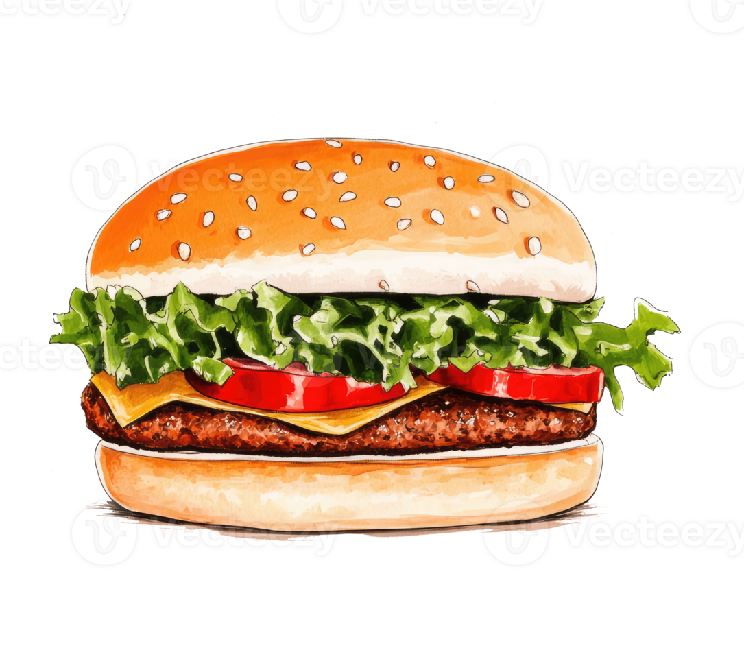 A Delicious Illustration Depicting a Freshly Made Hamburger Meal png