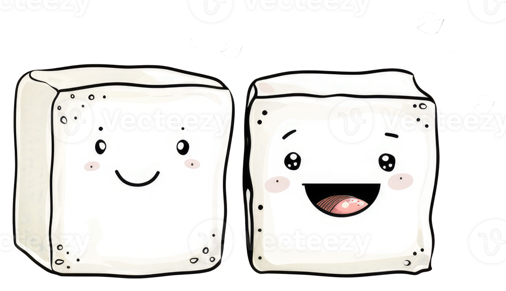 Two Smiling Sugar Cubes With Cute Cartoon Faces Are Presented png