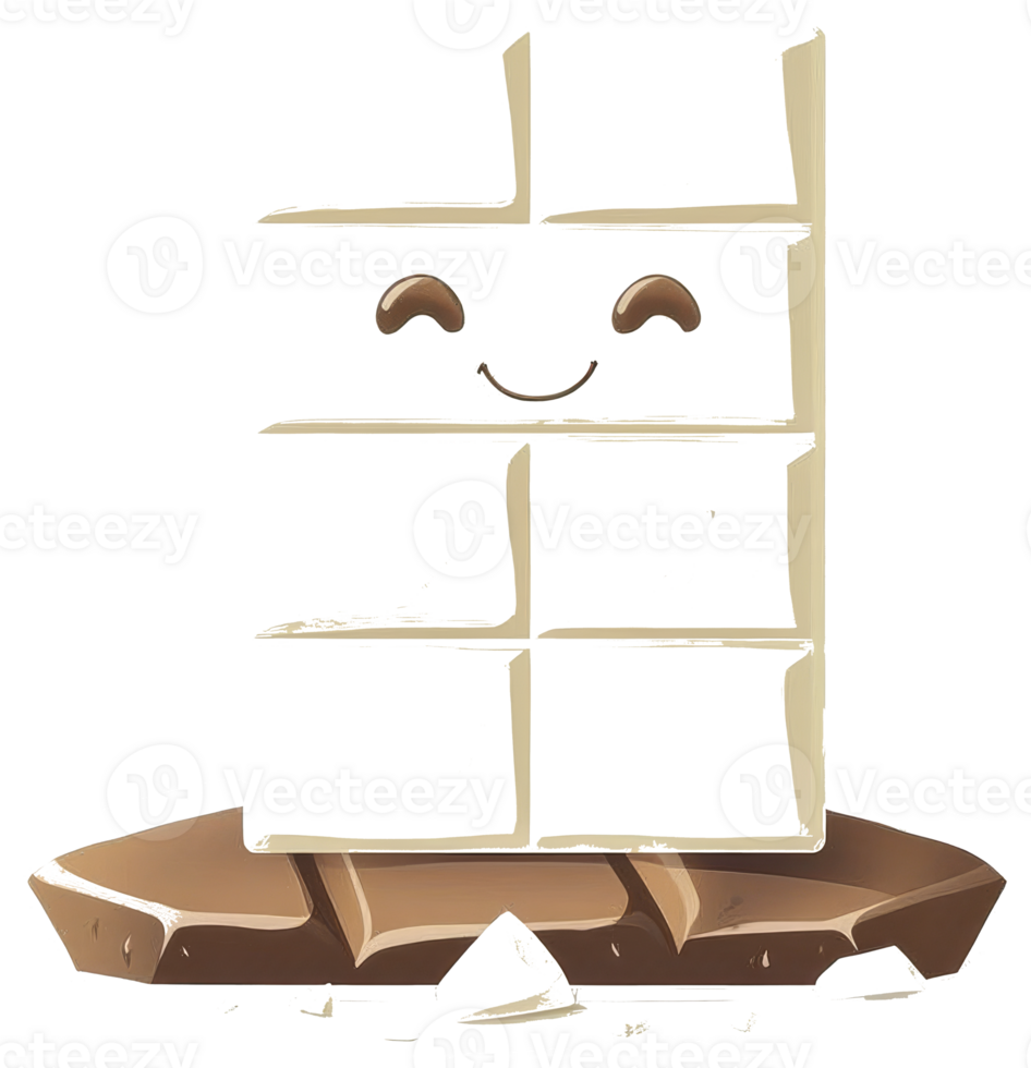 A happy animated white chocolate block over a dark chocolate base png