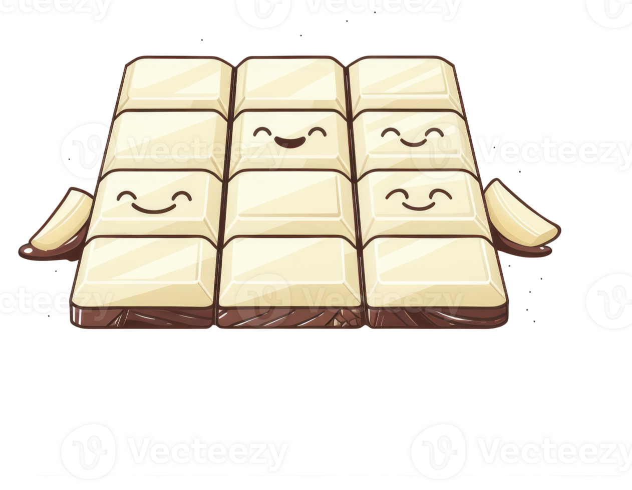 A white chocolate bar with smiling faces and broken pieces png