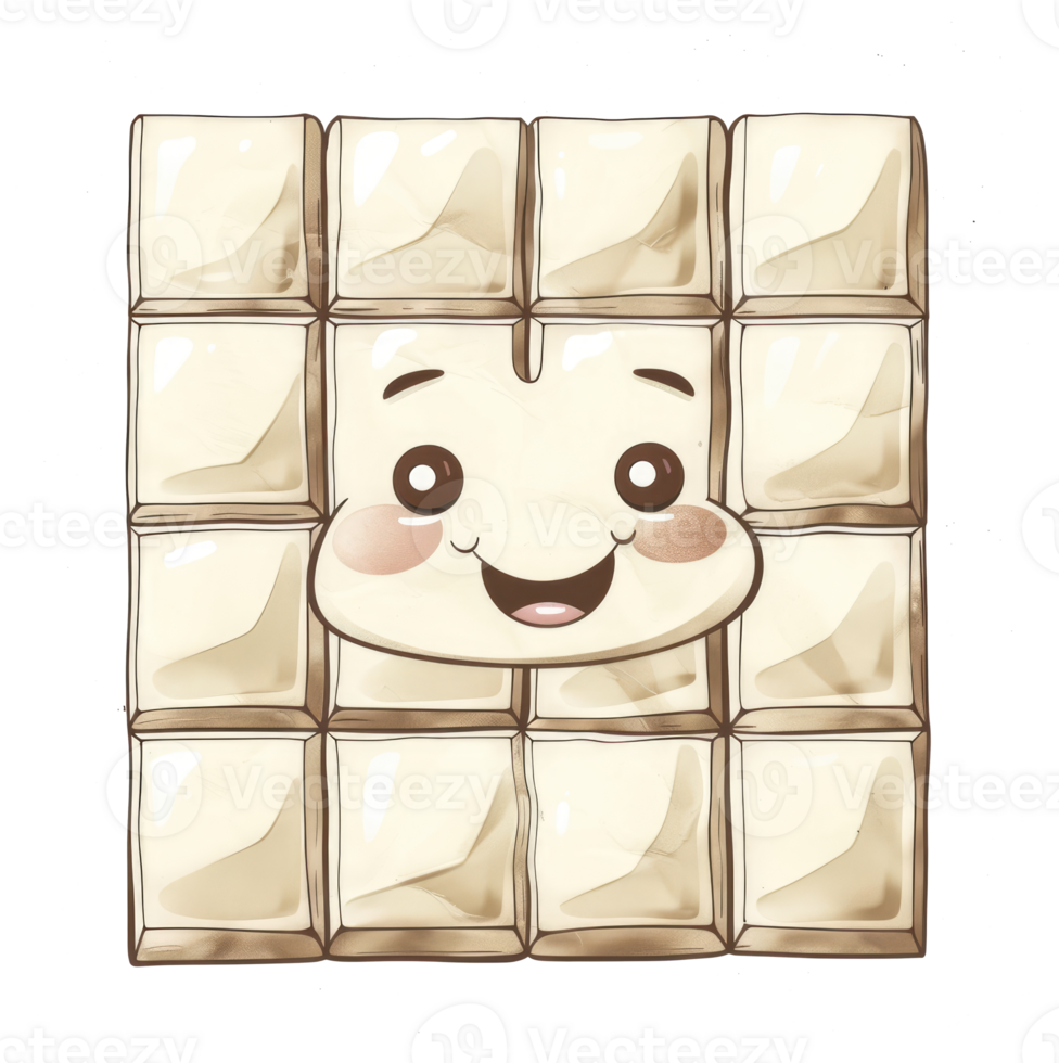 A smiling animated white chocolate bar is depicted in artwork png