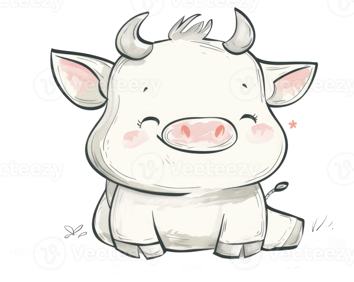 An adorable cartoon illustration of a small smiling cow png