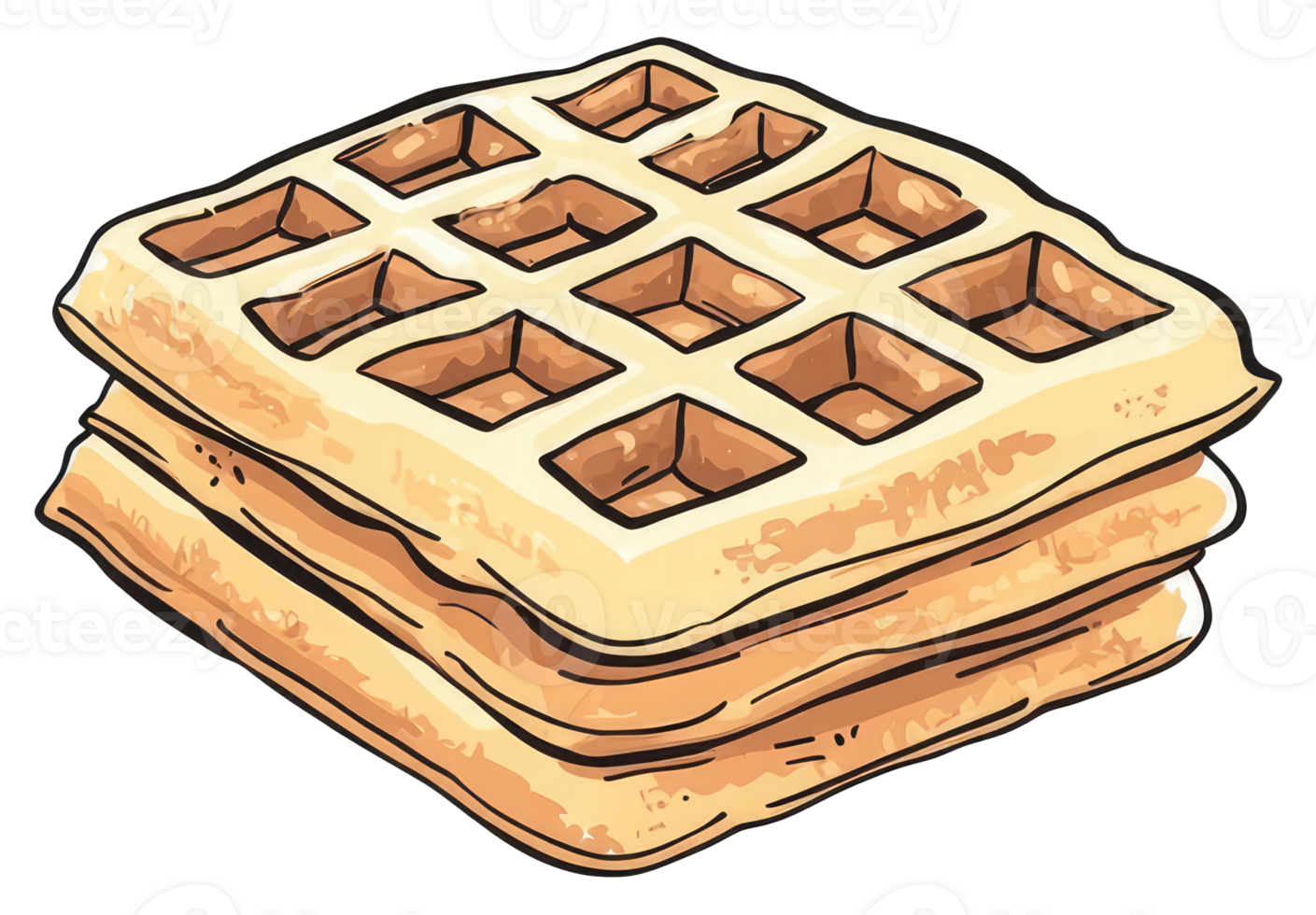 A stack of golden crispy waffles in a simple illustration png