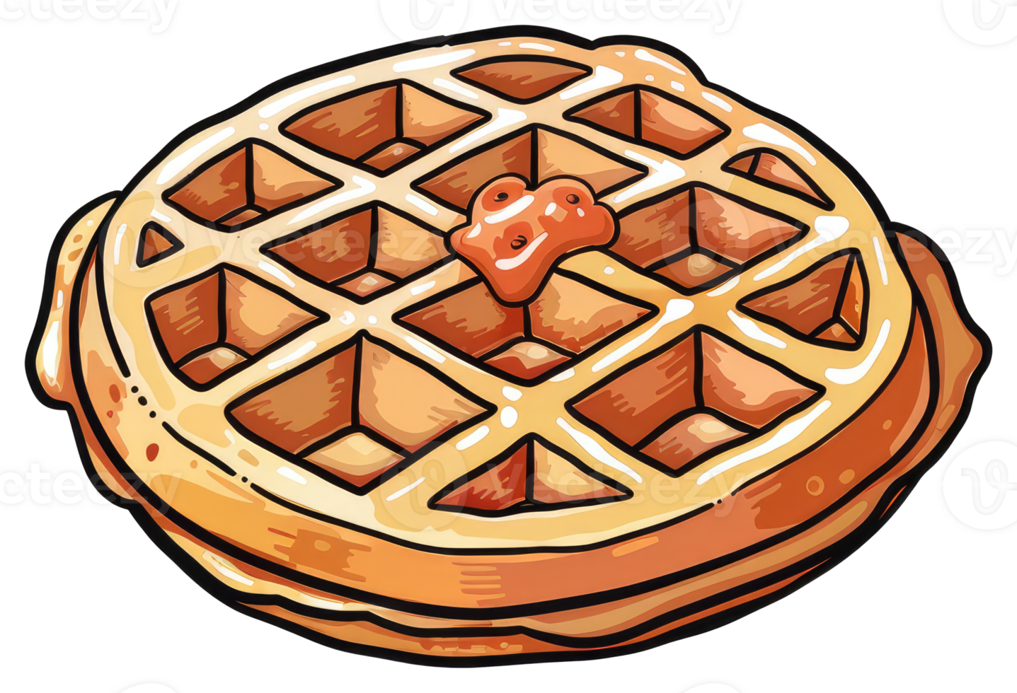 Delicious golden waffle topped with a dollop of sweet syrup png